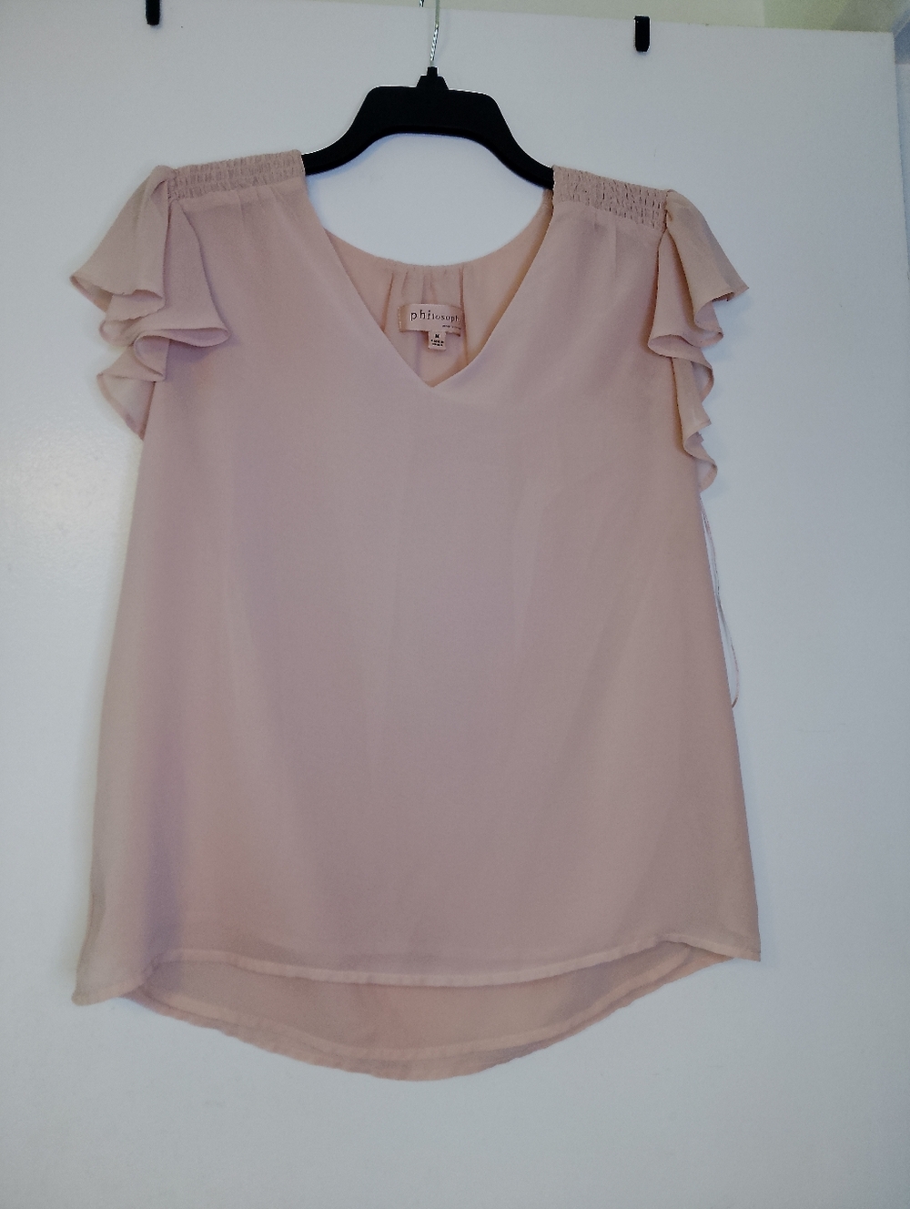 Philosophy Blush Pink Ruffle Sleeve V-Neck Blouse